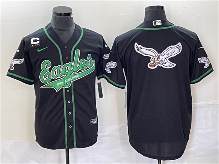 Men's Black Philadelphia Eagles Team Big Logo With C Patch Cool Base Stitched Baseball Jersey